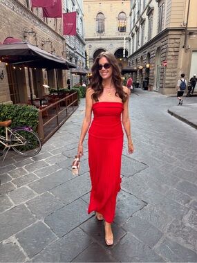 Abercrombie & Fitch Strapless Red Maxi Dress